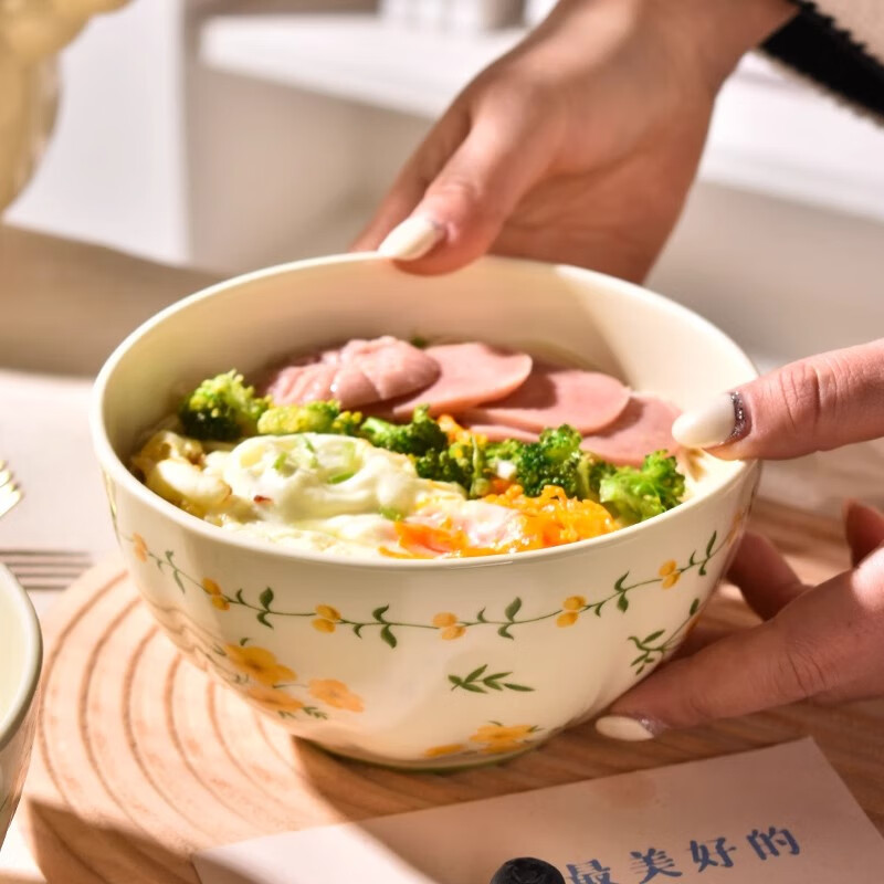 Persson Cream Style Ceramic Bowl Home High-Looking Light Luxury Underglaze Color Soup Bowl 6-inch Noodle Bowl 4 Pack