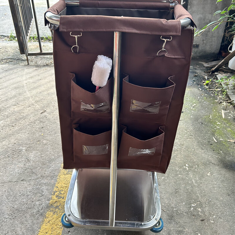 Hotel work linen cart universal wheel hotel stainless steel double-sided room entrance cleaning truck room service cart 1.35 meters steel double-sided blue long and short cloth bags - disassembly and assembly of mop rack 1