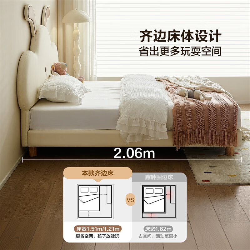 Quanyou Home Cream Style Soft Backrest Children's Bed Girls' 1.5m x 2m Small Apartment Second Bedroom Single Bed Princess Bed