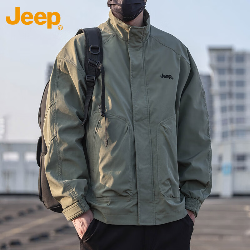 JEEP Jeep Jacket Men's Jacket Fall and Winter Stand Collar Executive Casual Loose American Clothes Men's Green XL