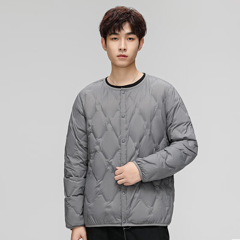 HY&CO light down jacket men's short autumn and winter loose simple round neck ultra-thin liner duck down warm jacket L black