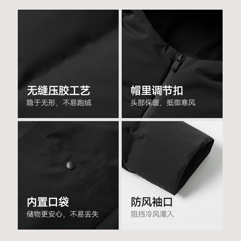 Made in Tokyo, seamless goose down jacket, down jacket for men and women, hooded winter new warm jacket, black L