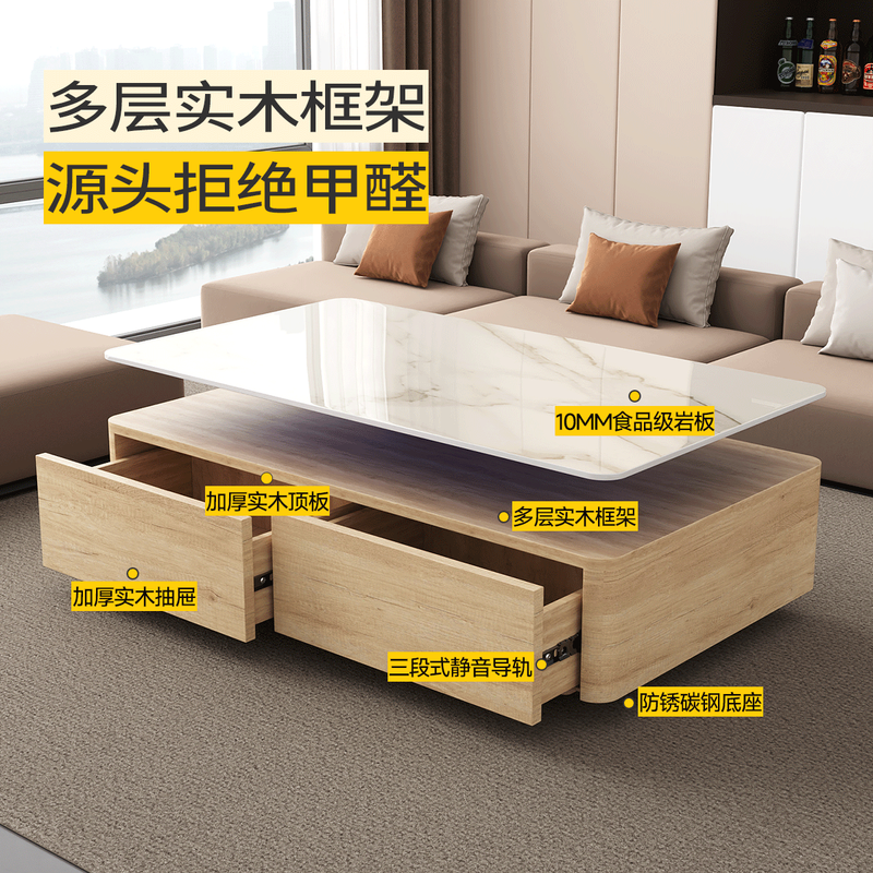 Small craftsman material slate coffee table living room household small apartment light luxury high-end floor tea table light luxury simple tea table black cabinet white board 14