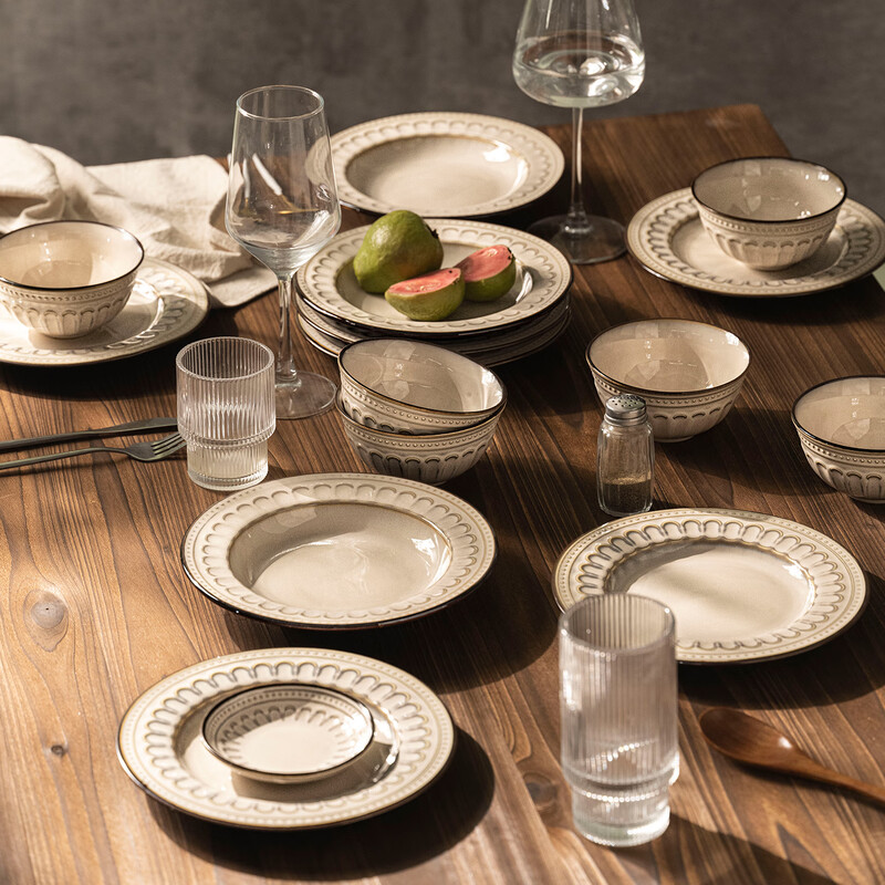 Agudo bowl and dish set household Japanese bowls and plates complete set Jingdezhen ceramic tableware bowls and chopsticks plates and bowls housewarming gift Roman food for 4 people (soup bowl configuration) 24-piece set