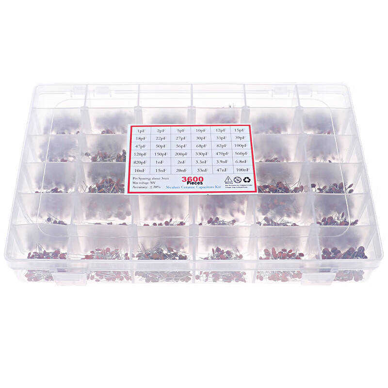 Commonly used ceramic capacitor component packs 50V full range non-polar direct plug mixed boxed 1pF-0.1uF 50 kinds of 10 ceramic capacitor packs 500 bags each