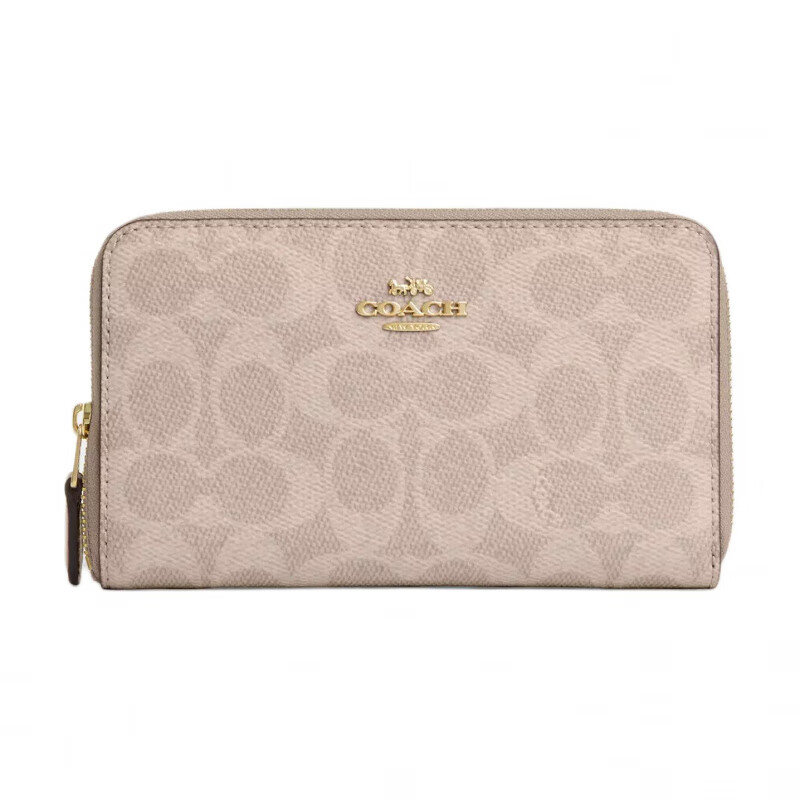 COACH Id Zip Wallet 16 Brand Logo Zipper Closure Wallet Medium Women's Golden Milk Tea Basic Pack (Bag + Dust Bag)