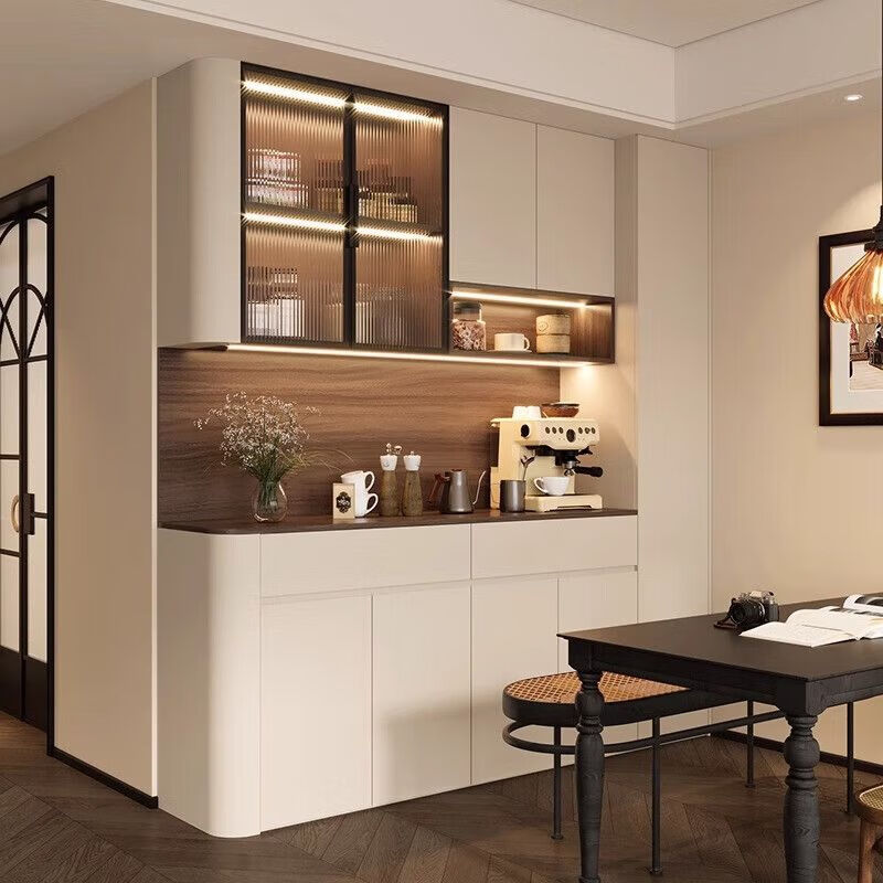 Hanchan solid wood sideboard integrated wall-mounted home combination multifunctional living room arc wine cabinet storage storage height left - rounded corner sideboard 206*30/40*230CM-