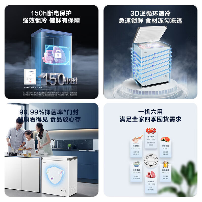 Haier Freezer Home Small Freezer No Need for Frequent Defrosting Ultra-low Temperature Quick Freezing - 40 Degrees New Level Energy Efficiency Deep Freezing Quick Freezing Full Refrigeration Conversion Dual-Purpose Single Temperature Freezer Refrigerator 142L Automatic Defrost - 30 Degrees Below