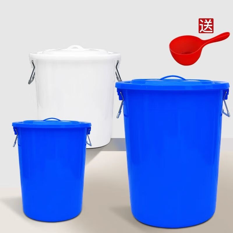 Diaohuang trash can thickened, strong, extra thick, large thickened round barrel, food grade water storage barrel, household plastic outdoor round commercial large capacity barrel, white lidless 60L thickened barrel