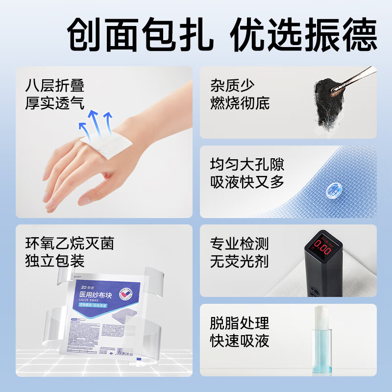 ZHENDE medical sterile gauze pieces gauze dressing 7.5*7.5cm 2 pieces/bag*30 bags disposable wound dressing