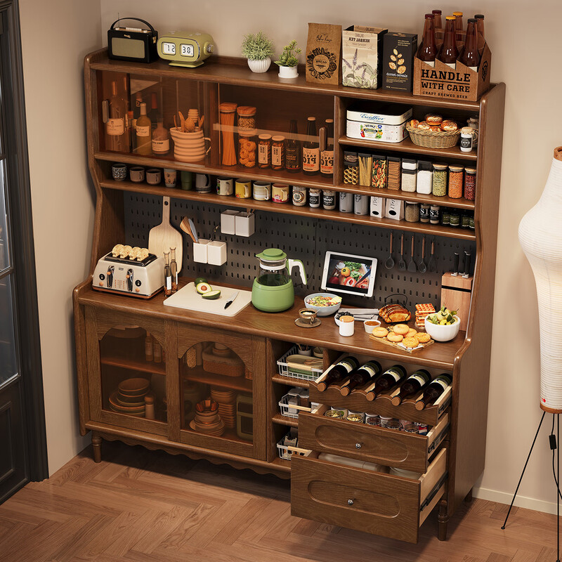 Mulya mid-century style all-solid wood sideboard storage integrated multi-functional storage cabinet wine cabinet kitchen cabinet wall-mounted tea cabinet mid-century style + black solid wood sideboard 160X40X173 door-to-door delivery package installation