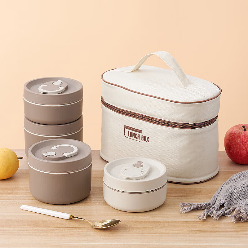 DONGRAN insulation bag thickened aluminum foil rectangular round large-capacity lunch box bag student office worker portable lunch bag with rice off-white oval heightening