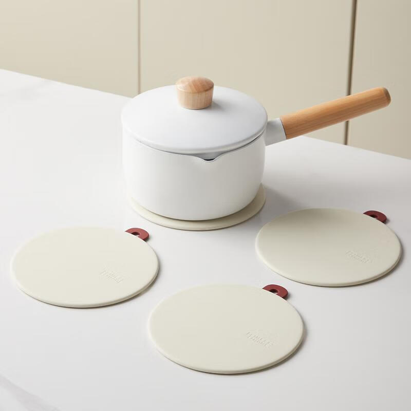 Mili Fengwu insulation mat dining table mat casserole mat bowl mat coaster household silicone anti-scald cream white 16cm 6 pieces + 2 22cm pot mats + storage rack insulation mat