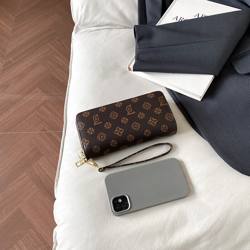 New double zipper multi-layer women's long wallet large capacity card holder ID bag ID bag bank card coffee color