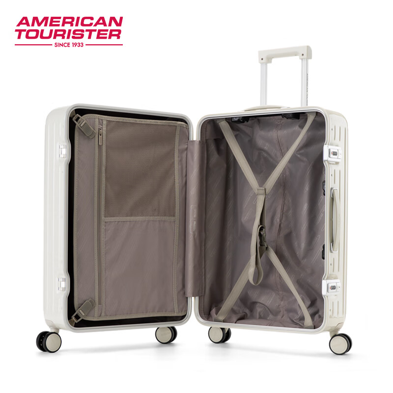 Samsonite's aluminum frame suitcase trolley case travel password box trendy and fashionable male and female student NG7 Pearl White | Glossy 24 inches | 4.55kg | Capacity 67.5L