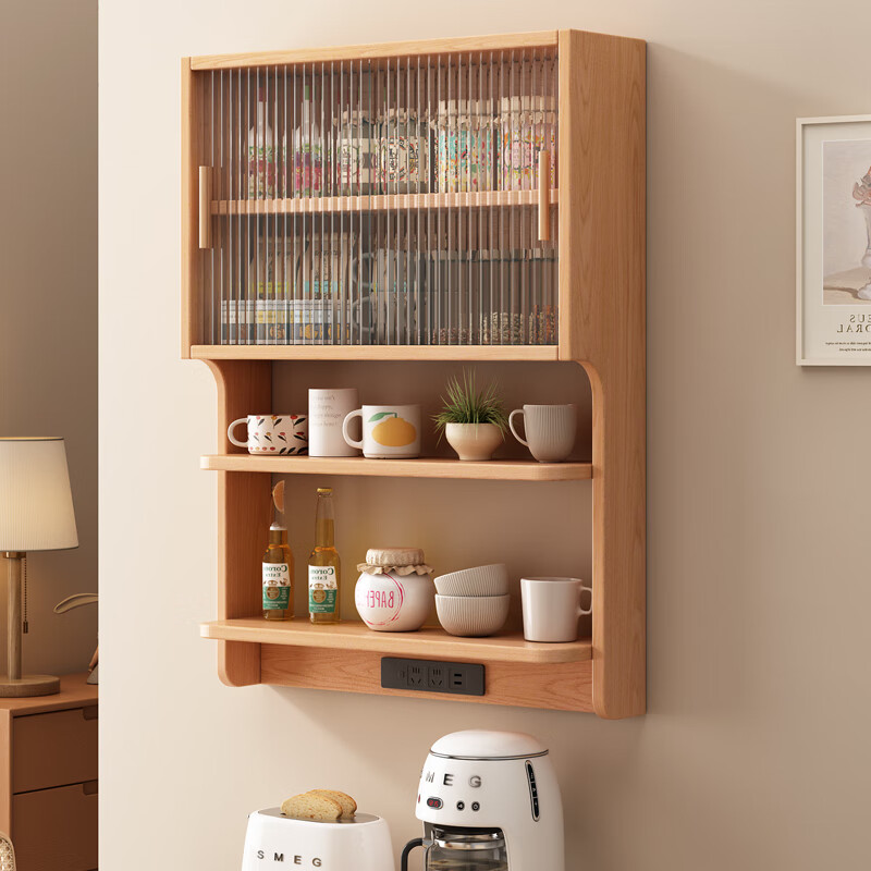 Chengmeixuan solid wood suspended sideboard dining table integrated restaurant small apartment wall cabinet wall storage cabinet storage cabinet solid wood color solid wood length 78*width 17*height 91CM