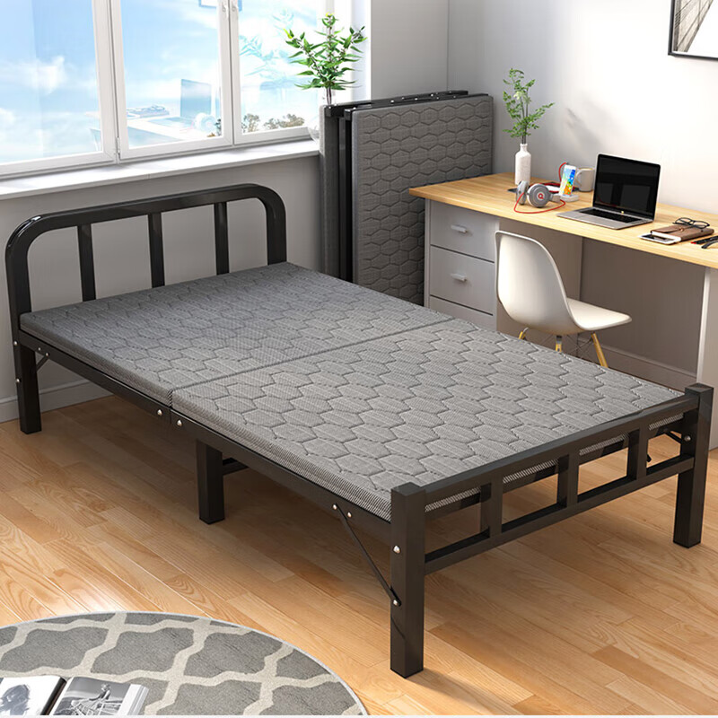 Folding sheet, single bed, home adult rental house, simple bed, office lunch break bed, dormitory convenient hard iron bed, 120cm wide, silent and thickened - no installation required