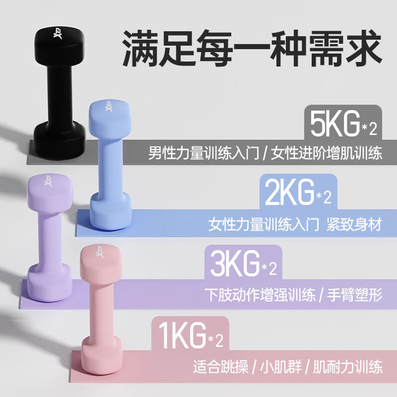 XTEP dumbbell plastic-impregnated male and female fitness home exercise equipment barbell environmentally friendly handbell weight training dumbbell 2kg