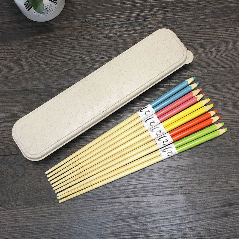 NAOISKEY set of high-looking boxed chopsticks and tableware, portable office worker wheat box, couple's chopsticks for two people traveling, two pairs of candied haws red and blue + wheat box