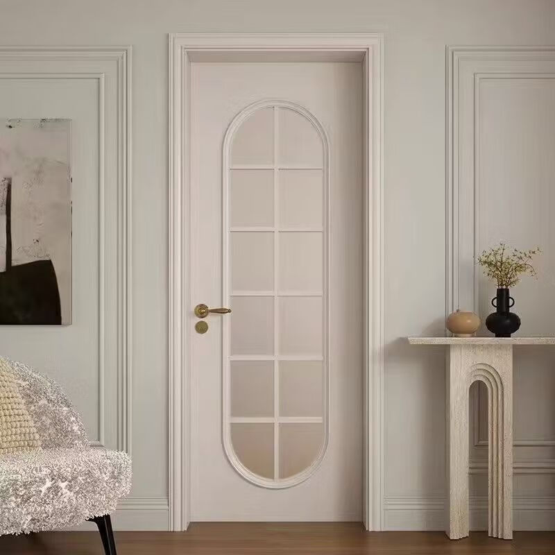 French retro cream style solid wood paint door bedroom door multi-layer solid wood paint solid wood composite American room door solid wood multi-layer A style