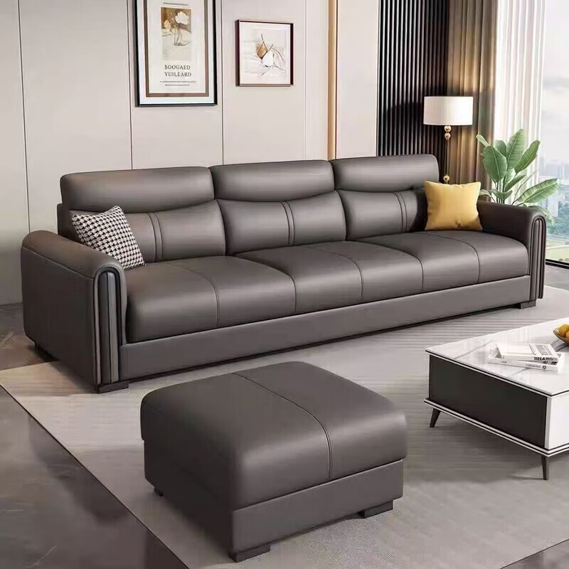 Gu Jia Shufu 2025 new living room sofa leather sofa small apartment straight row cowhide sofa modern simple Italian sofa flagship version Q elastic sitting feeling ecological leather (natural latex version) four-person large four-person 3.2 meters