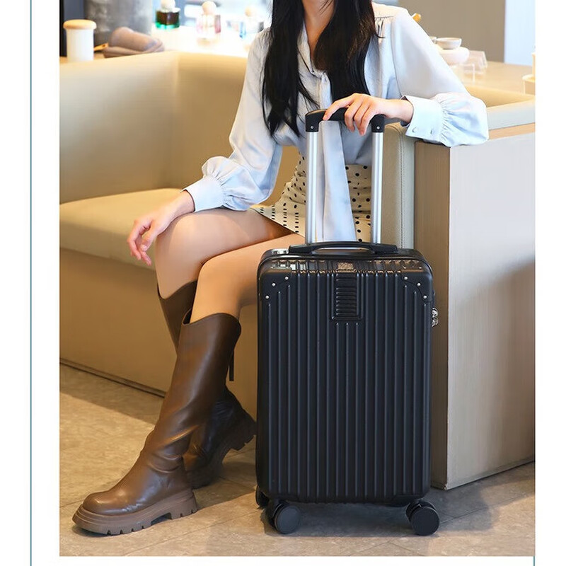 Trolley case, universal wheel suitcase, suitcase for women, strong and durable 20-inch boarding passcode leather case for men, large capacity, black 20 inches