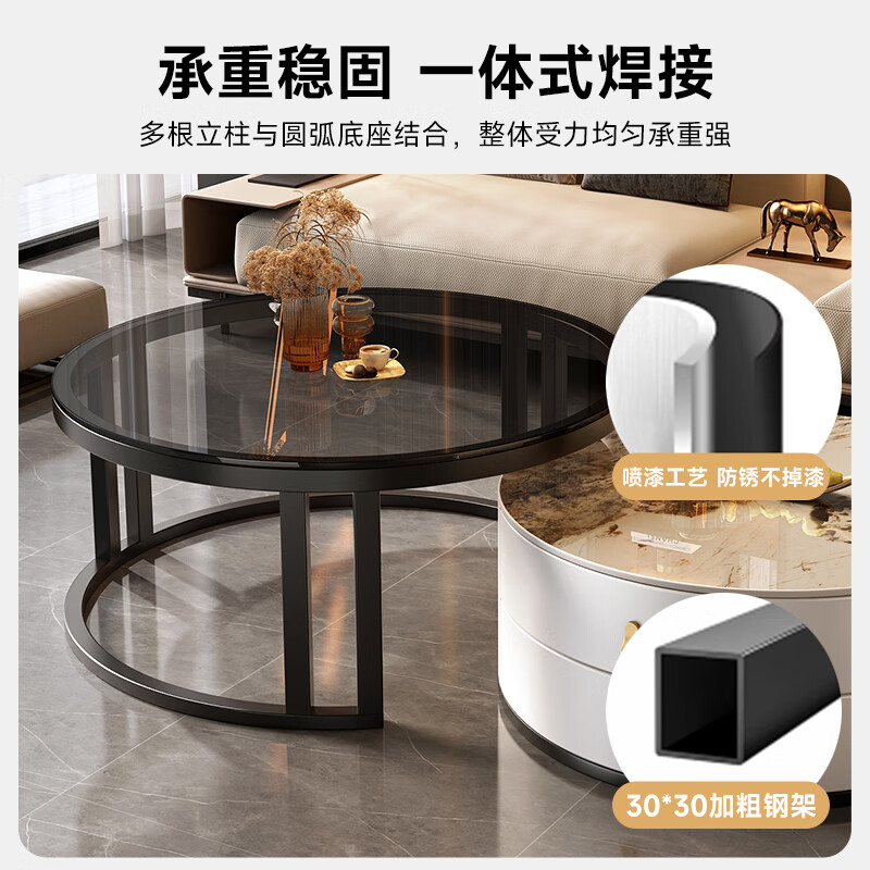 Yang Yiyue simple coffee table living room home side table light luxury small apartment coffee table TV cabinet 60 fish belly white slate + 70 tempered glass