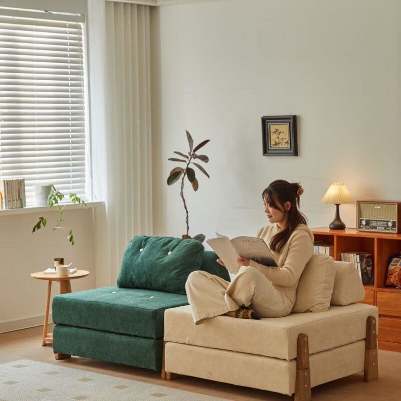FANCYCHIC module combination sofa solid wood tofu block tatami block single lazy Nordic living room small apartment off-white fixed size 90*96