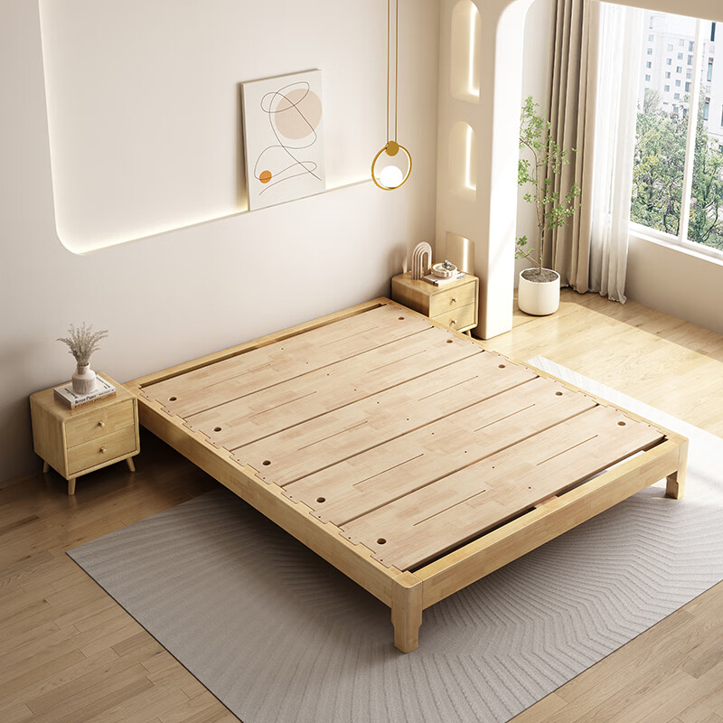Juxun tatami bed frame without bedside mortise and tenon structure rubber wood solid wood bed can be customized to any size (rubber wood 18mm mortise and tenon bed board) walnut color embossed (height 40cm) + 10cm pure cotton brown 1800mm*1900mm