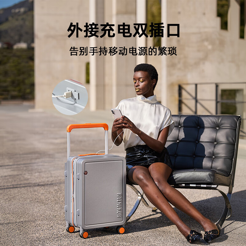 WEOBGR SABER Swiss Army Knife Luggage 24-inch PC Case Expandable Trolley Case Universal Wheel Suitcase Men's and Women's Large Capacity Password Box Retro Gray Expandable + Fast Charging Interface + Folding Cup Holder 20 Inches Can Be Boarded (Suitable for 7-10 Days Travel)