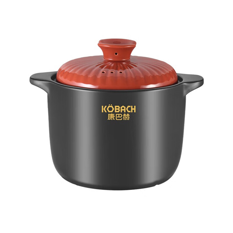 KOBACH casserole, stew, simmer, ceramic pot, fry, Chinese medicine pot, high temperature resistant, non-cracking, health-preserving soup cooker, electric ceramic stove, gas stove, large size with red lid (1-7 people) 4.8L