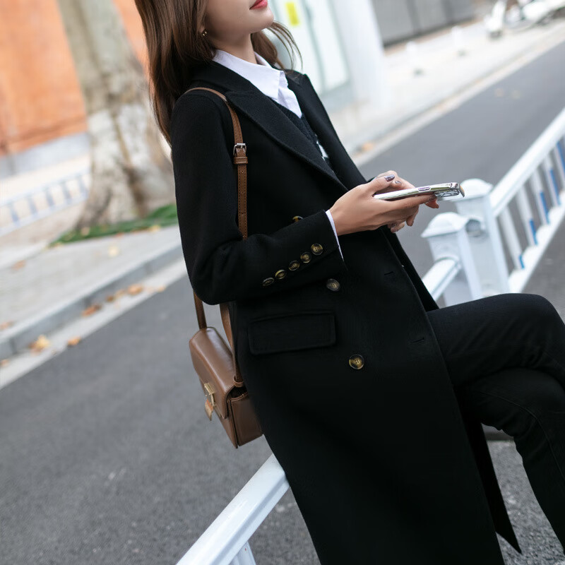 Playboy (PLAYBOY) brand high-end single-sided cashmere coat long knee-length 2025 autumn and winter new slim-fitting temperament wool woolen coat Autumn moon color (thickened with velvet) S S (85-100 pounds)