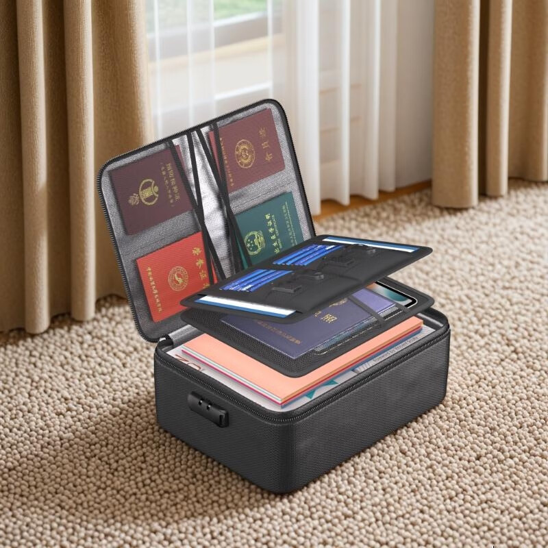 Fireproof document storage bag, waterproof and fireproof with lock, large capacity document box, high temperature resistant, fully fireproof, valuables storage, fully fireproof flagship storage bag 36*27*10cm