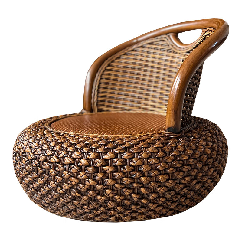 Shantou Lincun Rattan Rattan Chair Backrest Single Small Chair New Chinese Style Simple Balcony Home Living Room Coffee Table Tatami Low Stool Light Coffee (With Legs)