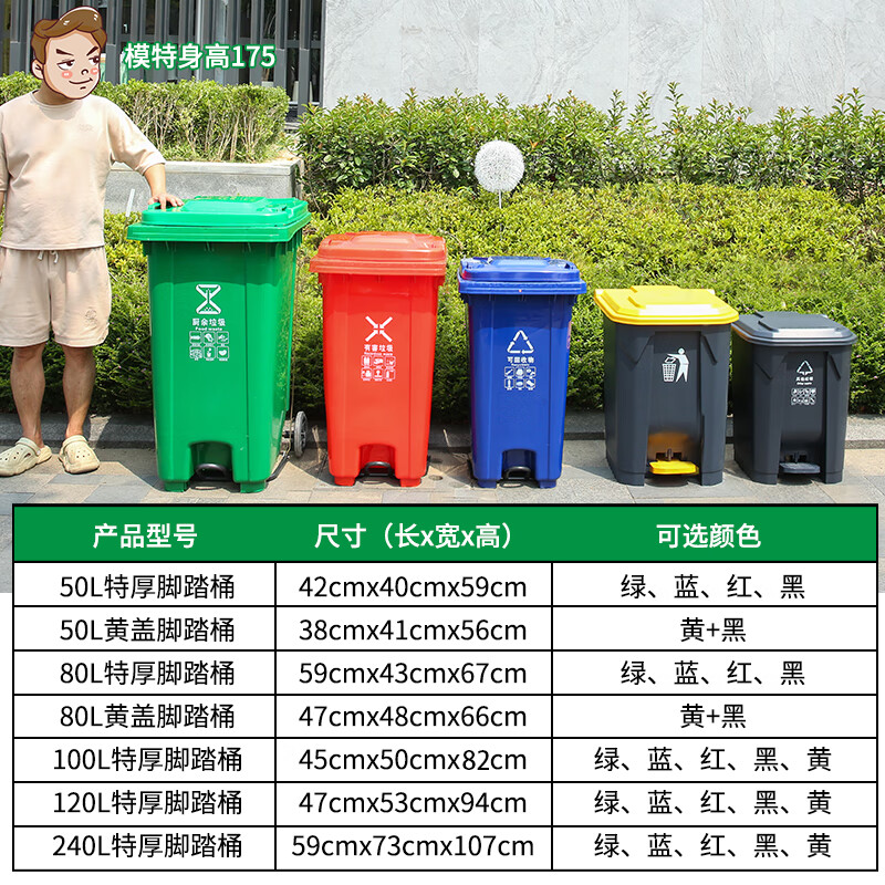 Trash can large commercial outdoor sanitation classification bucket with lid thickened large capacity foot-operated trash can 240L household 240L extra thick middle foot-operated wet garbage brown