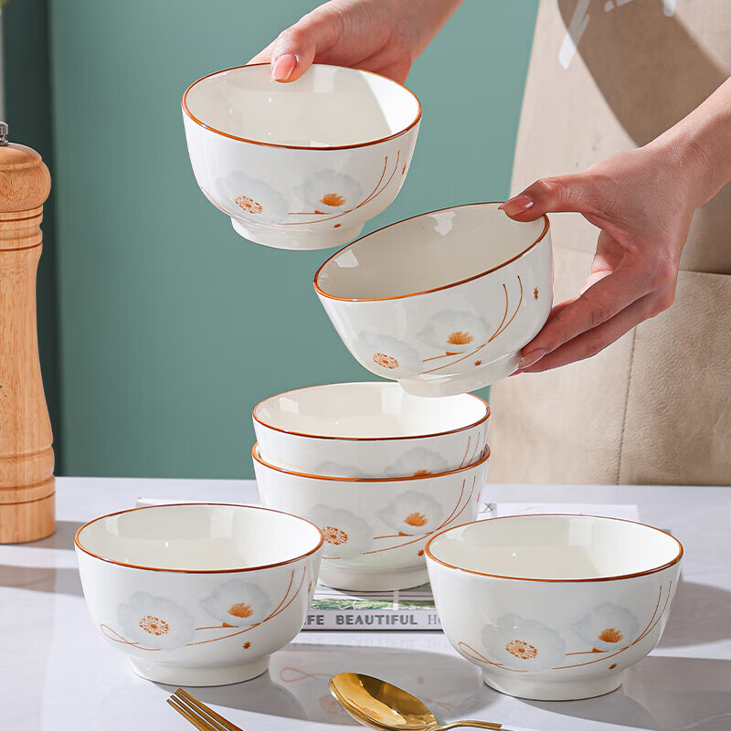 Ceramic bowl for household festive housewarming, dishes, tableware set, Suijinghao rice bowl, Suijinghao 3 bowls