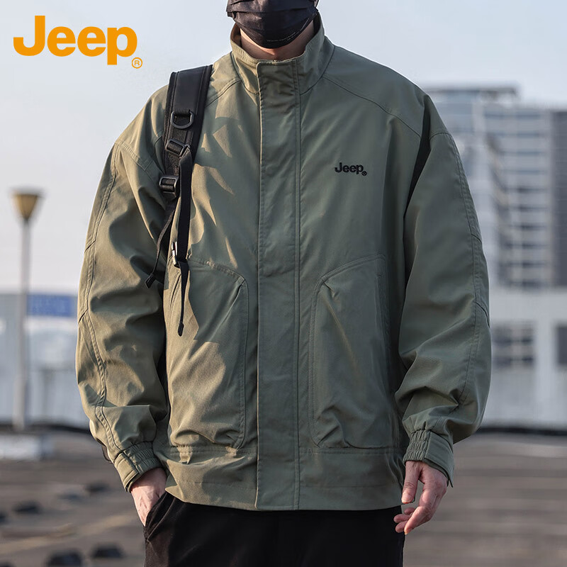JEEP Jeep Jacket Men's Jacket Fall and Winter Stand Collar Executive Casual Loose American Clothes Men's Green XL
