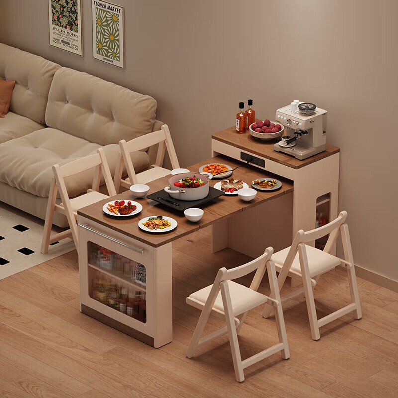 Isabel sideboard integrated dining table living room sofa cabinet next to wall tea cabinet small apartment space-saving storage cabinet single table with bull safety socket push-type rebound glass door