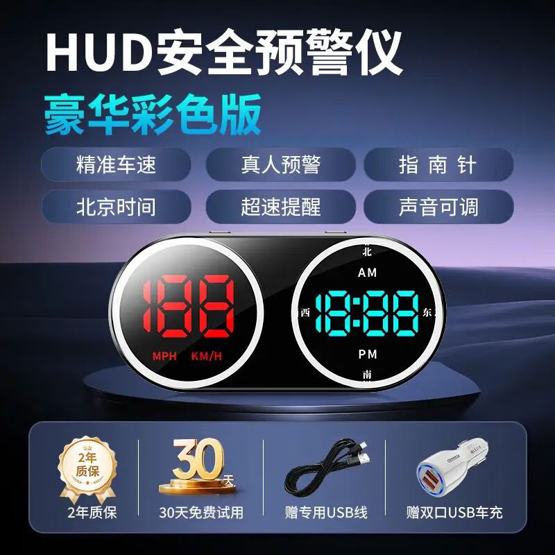 New Year's New 2025 Electronic Dog Head-up Display Speed Radar Intelligent Voice Broadcast GPS Beidou Full High-end Version Colorful Driving Lights + National Early Warning + Dual USB Cigarette Lighter