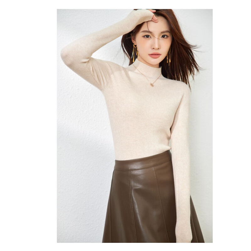 New fashionable and simple half turtleneck wool blended sweater for women, autumn and winter slim fit and versatile bottoming shirt, black M (90~110 catties)