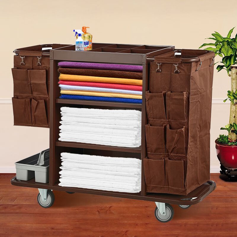 Hotel room multifunctional hand push linen cart cleaning work cart cleaning cart cloth bag guest room entrance hygiene service cart special price single side (4-inch ordinary wheel)