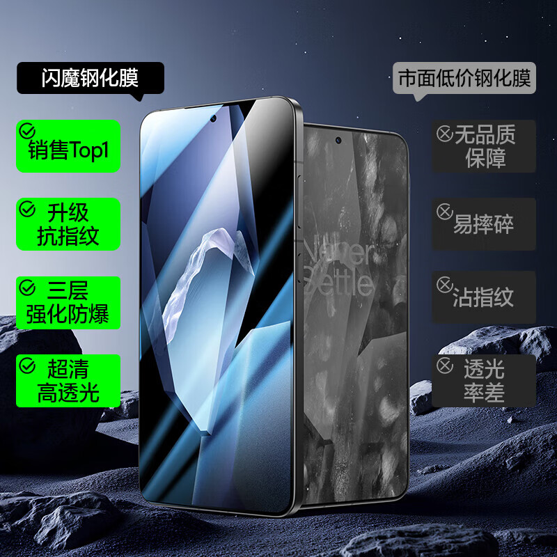 Flash Magic E-Sports Feel OnePlus ACE6/T tempered film suitable for ace6/t mobile phone film without black edges HD all-glass anti-fall, anti-fingerprint, anti-hand sweat, super smooth protective film Enhanced version 2 pieces丨Smooth top version E-sports must-have Ace6/T Universal E-sports feel