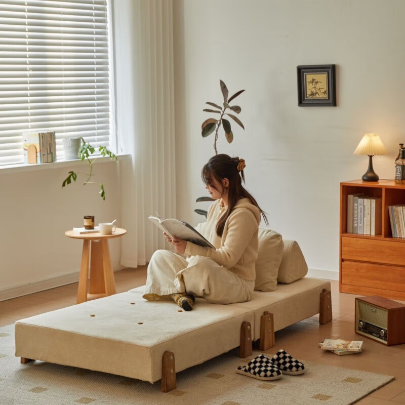 FANCYCHIC module combination sofa solid wood tofu block tatami block single lazy Nordic living room small apartment off-white fixed size 90*96