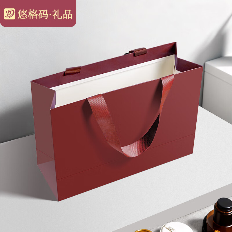 Yugema cherry red gift bag clothing cosmetics shopping bag handbag kraft paper bag thickened horizontal small size 28*20*10cm five pack