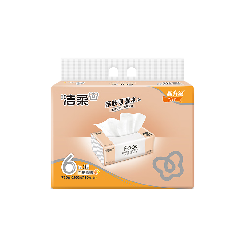Clean and Soft Tissue Paper, Pink Face 3-layer 120 Tissues*6 pack, Wettable Water Tissue, Floral Fragrance, Fresh and Pleasant