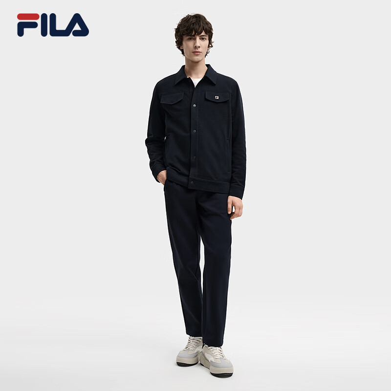 FILA official men's knitted long-sleeved jacket 2025 winter new fashion casual and comfortable lapel top Legend Blue-NV M 170/92A/M