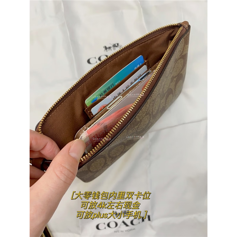 COACH Clutch Large Wrist Coin Handbag Mahjong Bag Wallet Female Card Bag Chain Carriage Birthday Gift for Girlfriend Pink and White Logo Stripes CBP09 Ready in Stock