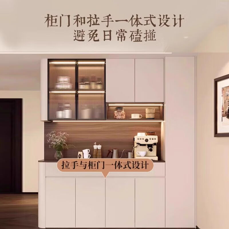 Hanchan solid wood sideboard integrated wall-mounted home combination multifunctional living room arc wine cabinet storage storage height left - rounded corner sideboard 206*30/40*230CM-