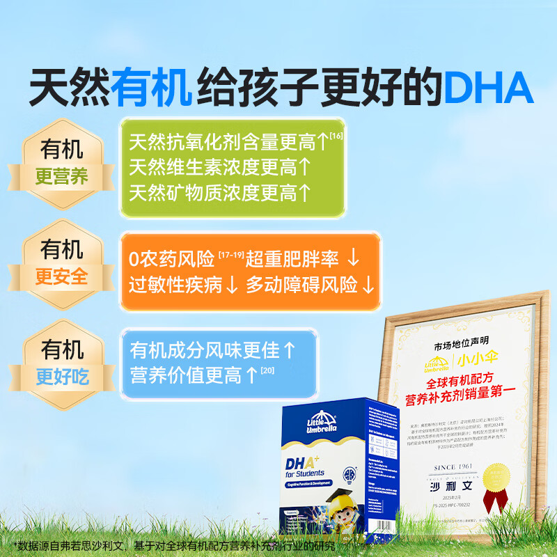 Little Umbrella's blockbuster new product Little Bulb DHA 60 capsules/box 6 years old + children and adolescents brain supplement high-purity DHA fish oil