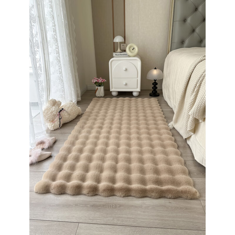 Shijanu Cream Style Imitation Rabbit Fur Carpet Girls Bedroom Bedside Blanket Living Room Sofa Cushion Bay Window Cushion Plush Floor Mat Mushroom Color-Puff Velvet_Thick Anti-Slip 50cm*150cm